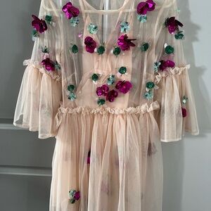 ASOS Blush Pink Tulle Dress with Fuchsia and Teal Sequin Flowers